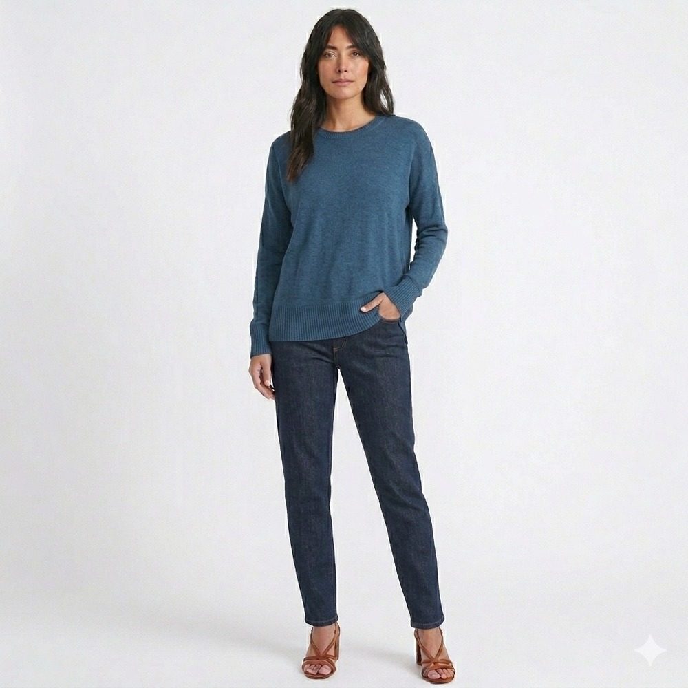 Eileen‎ Fisher Crewneck Sweater Womens Small Blue Long Sleeve Viscose Blend Knit